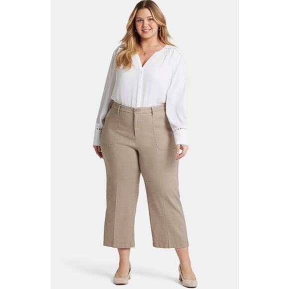 NYDJ Capri Pants Tan Khaki High Waist Cropped Straight Leg Plus Size 18W NWT - Picture 1 of 16
